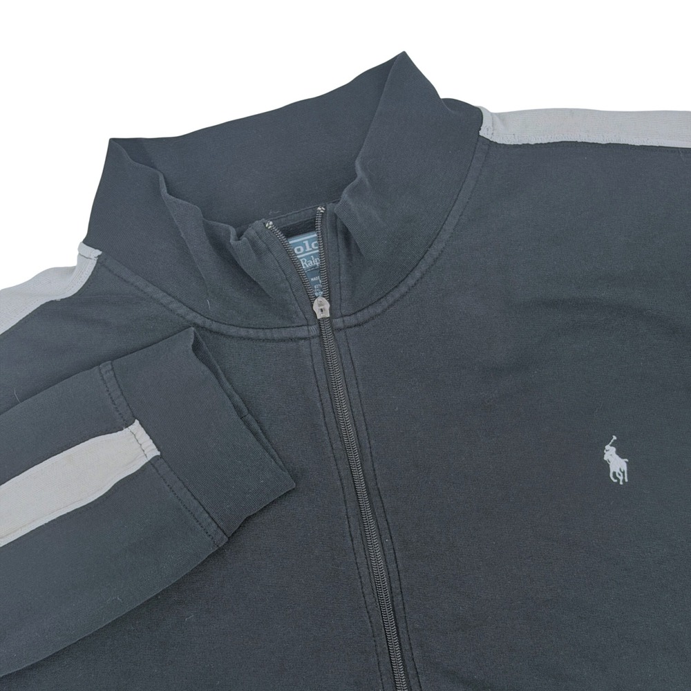 Vintage Polo Ralph Lauren Track Jacket Men 4XB Black Stripe Cotton Full Zip Pony
